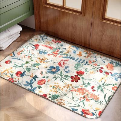 Boho Vintage Floral Door Mat Non Slip Decorative Mat for Bathroom Entryway Bedroom Home Decoration