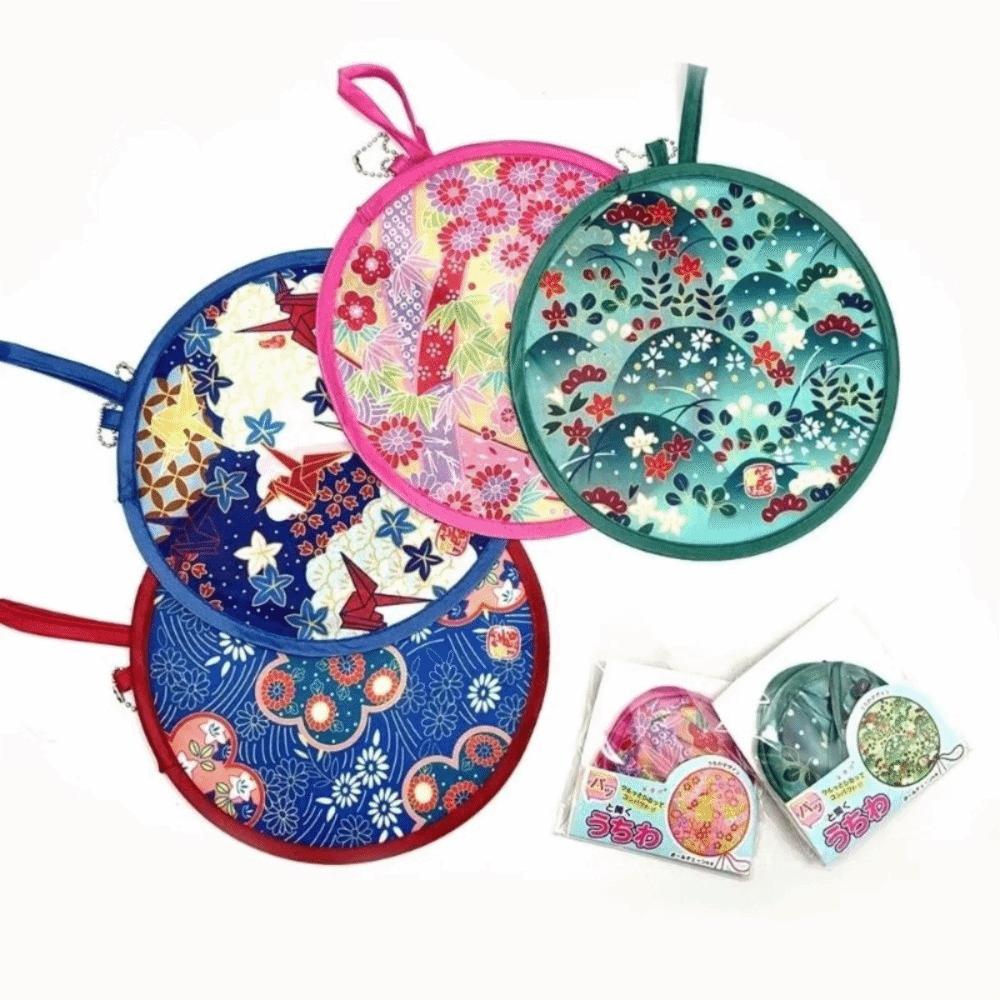 Floral Round Hand Fan Mini Pocket Cooling Fan New Handheld Folding Fan Outdoor Beach