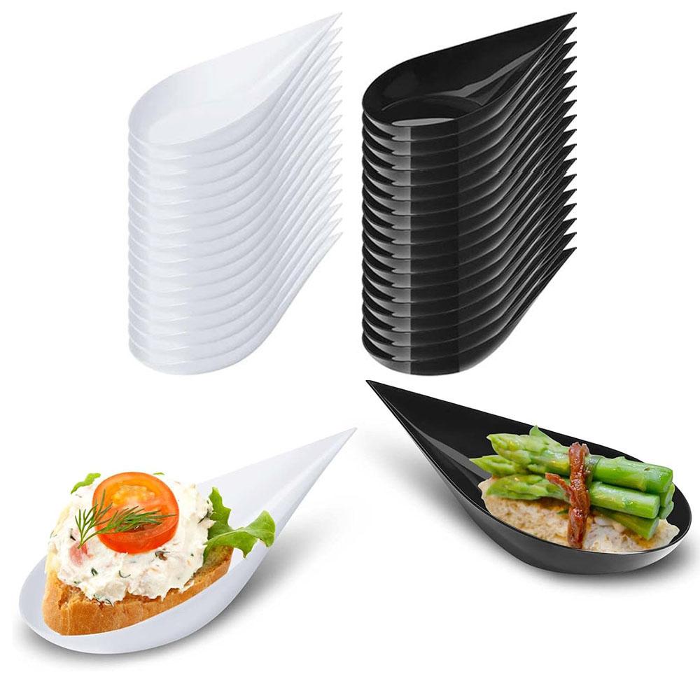 

Tear Drop Mini Appetizer Plates,Reusable Plastic Spoons Desserts Appetizers Dishes Serving Plate,Catering Dessert Tasting Cups 20pcs