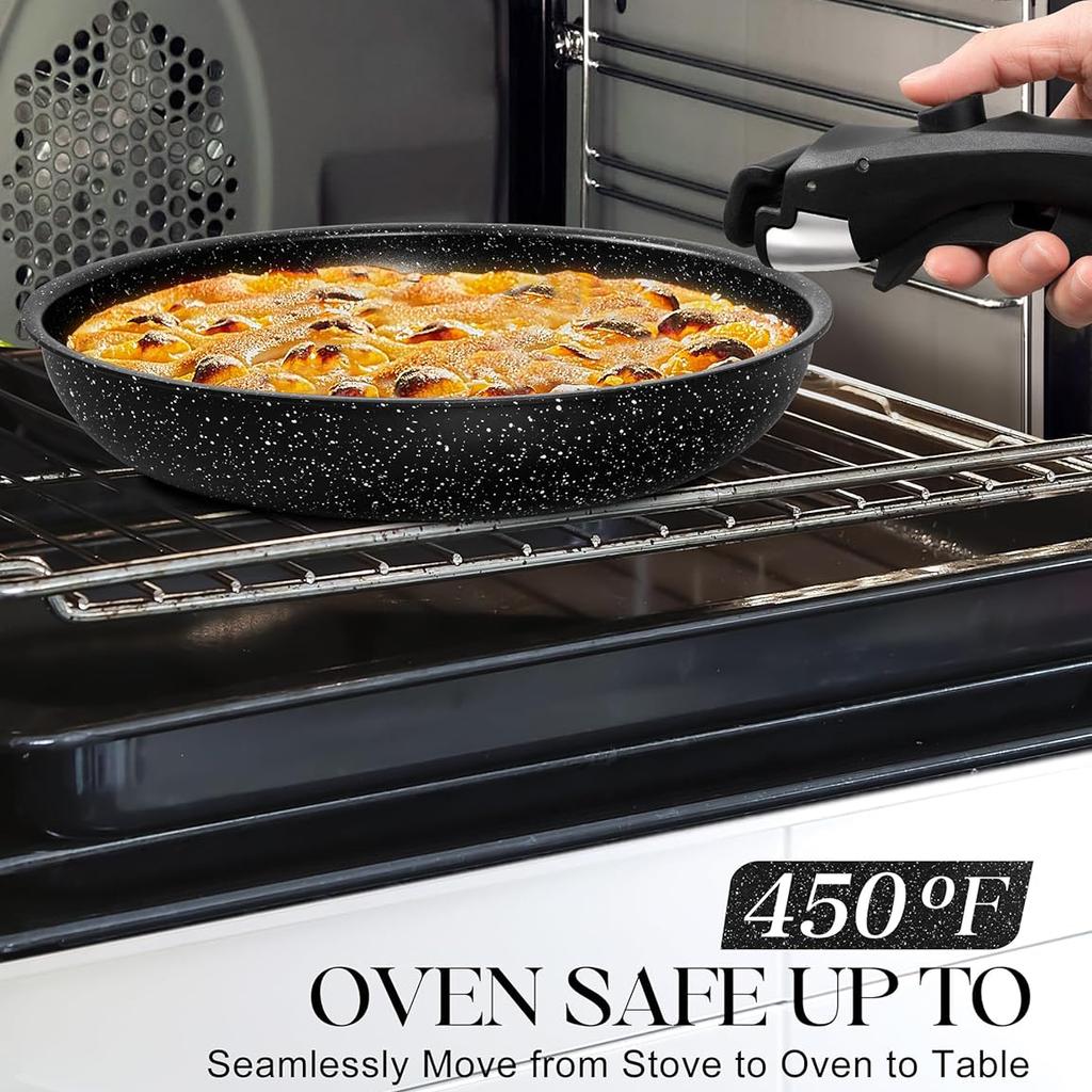 MICHELANGELO Nonstick Frying Pan with Removable Handle Granite Coating Induction Skillets Steak Omelette Pan Oven Safe