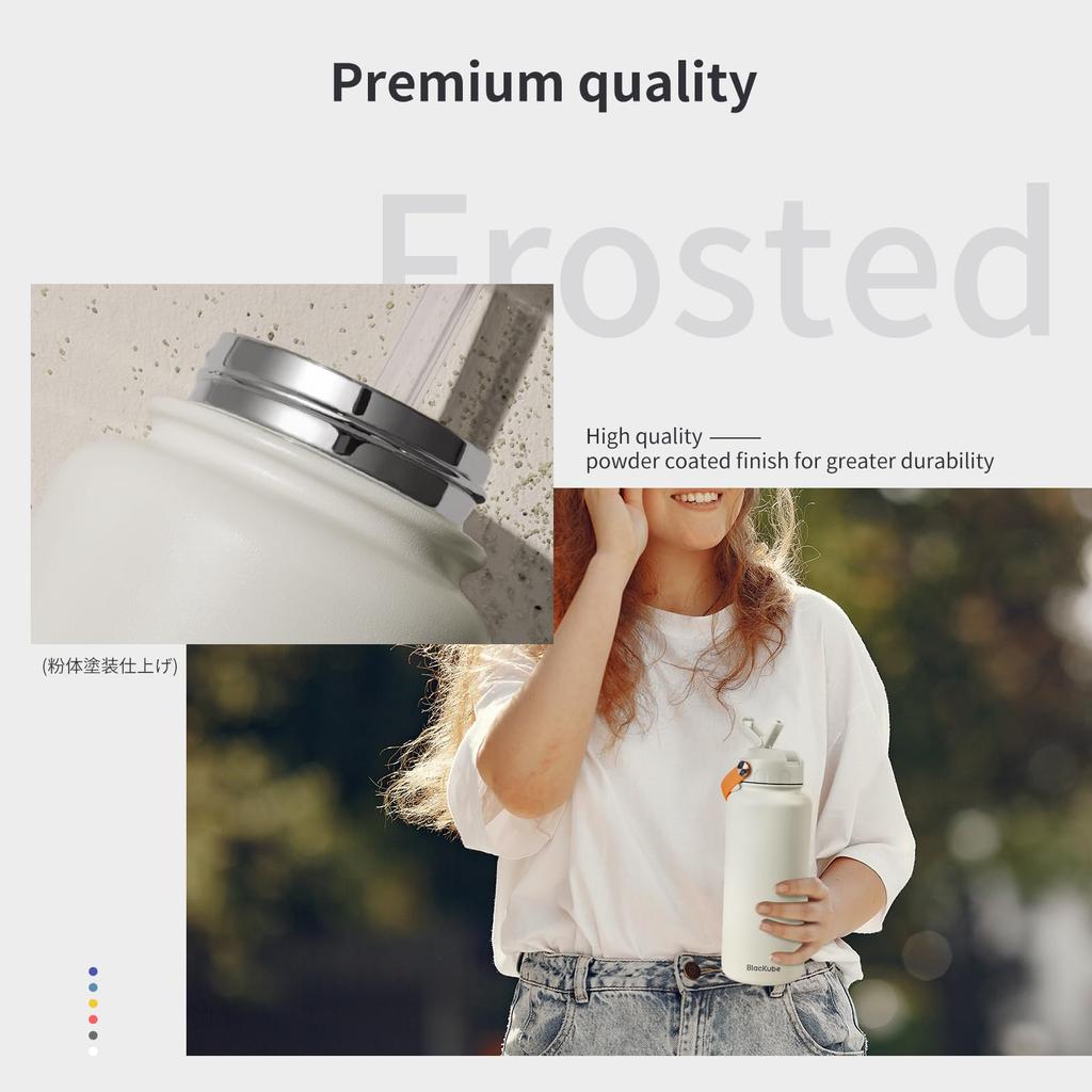 Blackube Straw Water Bottle, 1000ml, Double-Walled Vacuum-Insulated Sports Bottle, Large Capacity, Stainless Steel Thermos, Ideal for Girls and Boys,