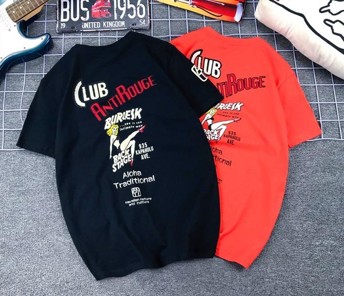 Japanese Trendy Brand Monroe American Retro Cartoon Print Kaji Pure Cotton Locomotive Loose Short-sleeved T-shirt for Men Women