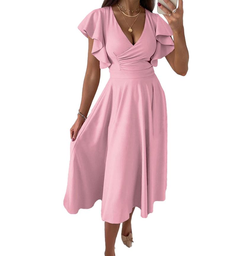 2023 European & American V-Neck Ruffle Sleeve Casual Party Dress
