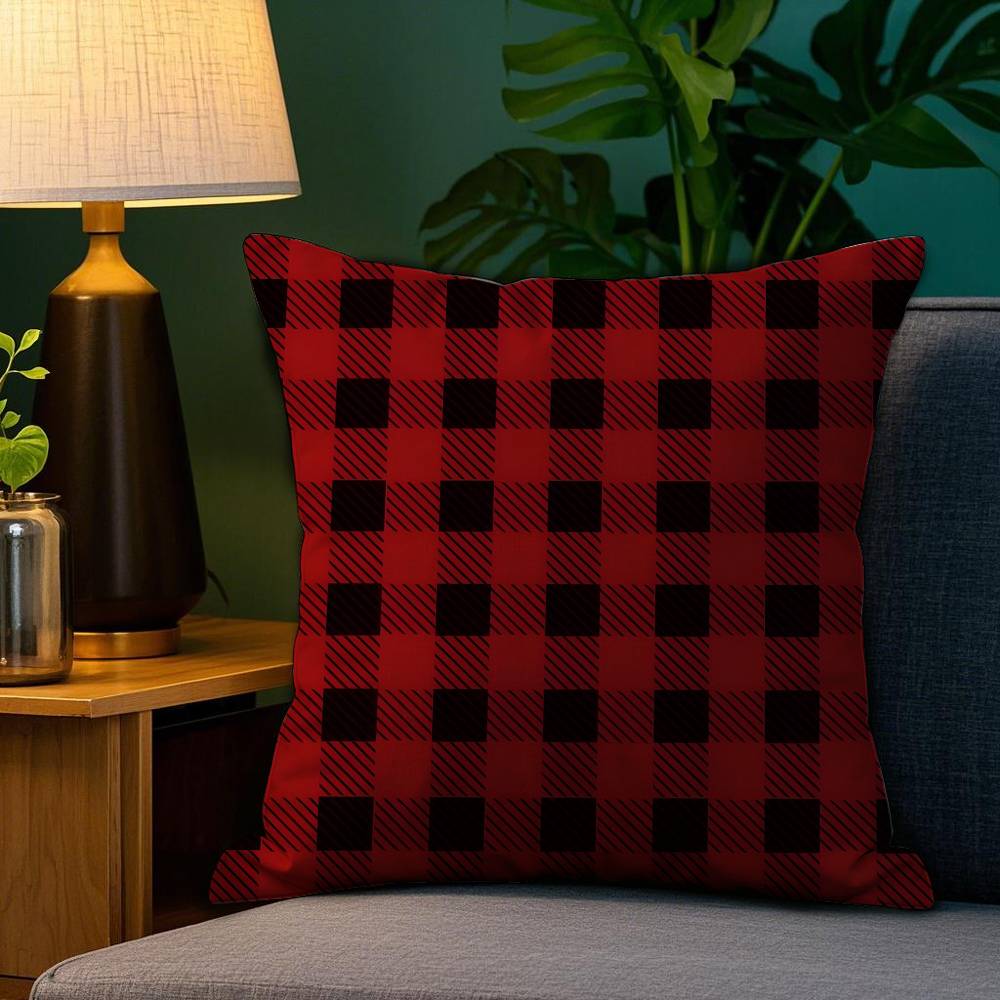

Christmas Plaid Pillow Case Sofa Living Room Bedroom Double-sided Printing Square Cushion Nap Time Pillow Case 12x12Inch