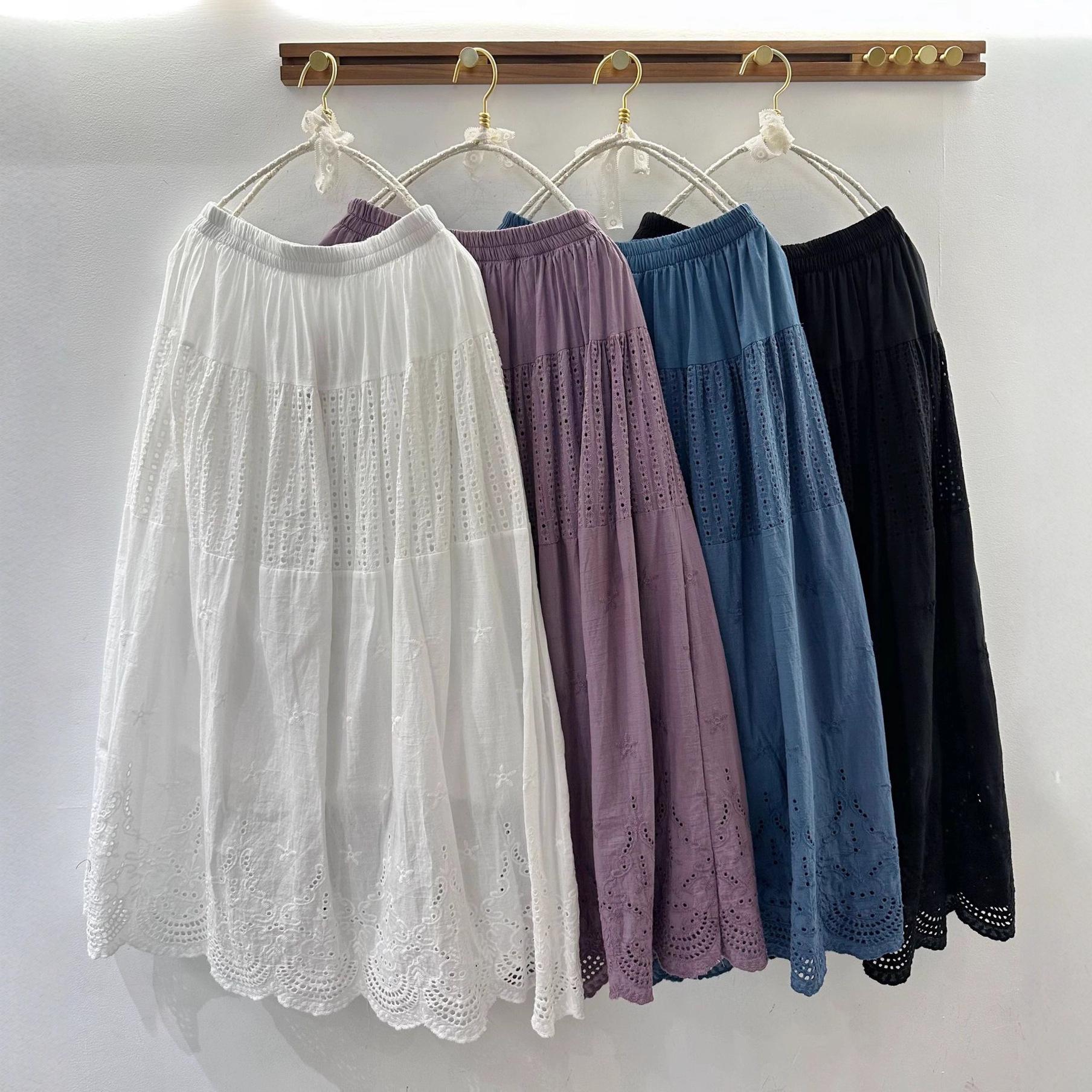 

Japanese Inspired Cotton Embroidered A-line Midi Skirt for Spring and Summer One Size фиолетовый