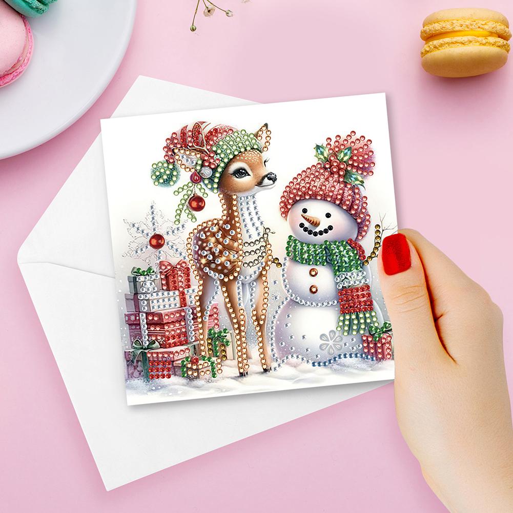 6Pcs Christmas Snowman Diamond Handmade Card DIY Diamond Painting Card Diamond Drawing Card Gifts for Family Friends and Lover