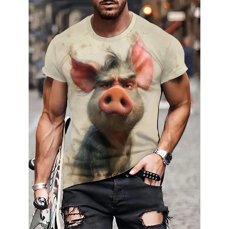T-shirt da uomo estiva con stampa di animali arrabbiati, casual, a maniche corte, alla moda, streetwear, abbigliamento maschile oversize, t-shirt con scollo a giro