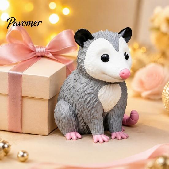 Nature Inspired Gifts for Craft Lovers 3D Printed Opossum Figurine, Cute Sitting Statue, Indoor Outdoor Miniature Possum Models Collection Porch
