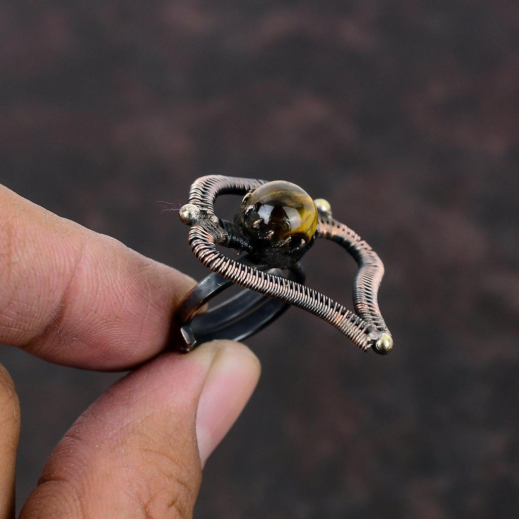 Tiger's Eye Ring Copper Wire Wrapped Ring Adjustable Ring Handmade Designer Ring Original Gemstone Rings Copper Wire Jewelry Gift For Mother