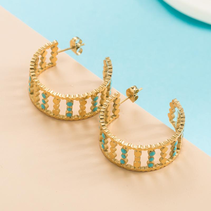 Frauen Einfache C-Form Creolen Edelstahl Titan Stahl Tropf Öl Gold Farbe Geometrische Ohr Ornamente