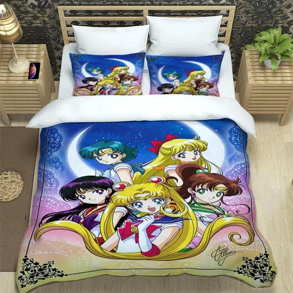 Anime S-Sailor Moon Bedding Set,Duvet Cover Comforter Bed Set Quilt Cover Pillowcase,King Queen Twin Size Boys Girls Adults