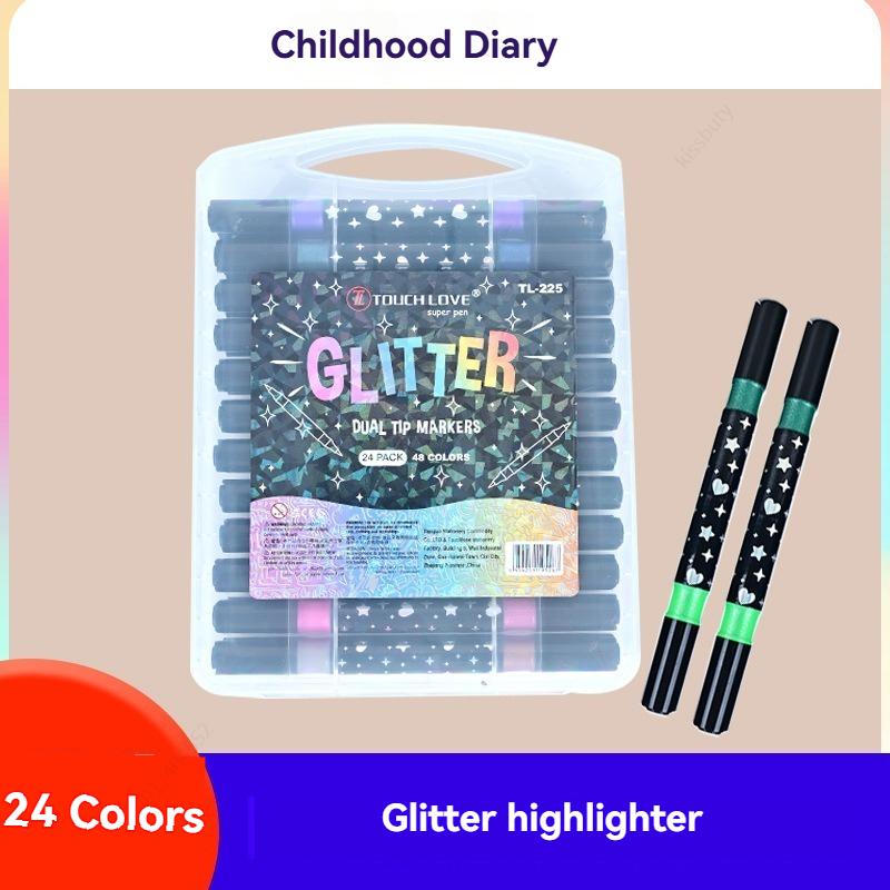 24/48/72/96 Colors Dual Brush Tip Glitter Art Markers Metallic Paint Marker Pens DIY Crafts Birthday Cards, Making Poster, Album