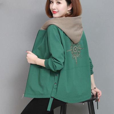 Women Hooded Jacket Thin Spring Autumn Loose Casual Pocket Long Sleeved Short Windbreaker Woman Zipper Up Coats Ladies