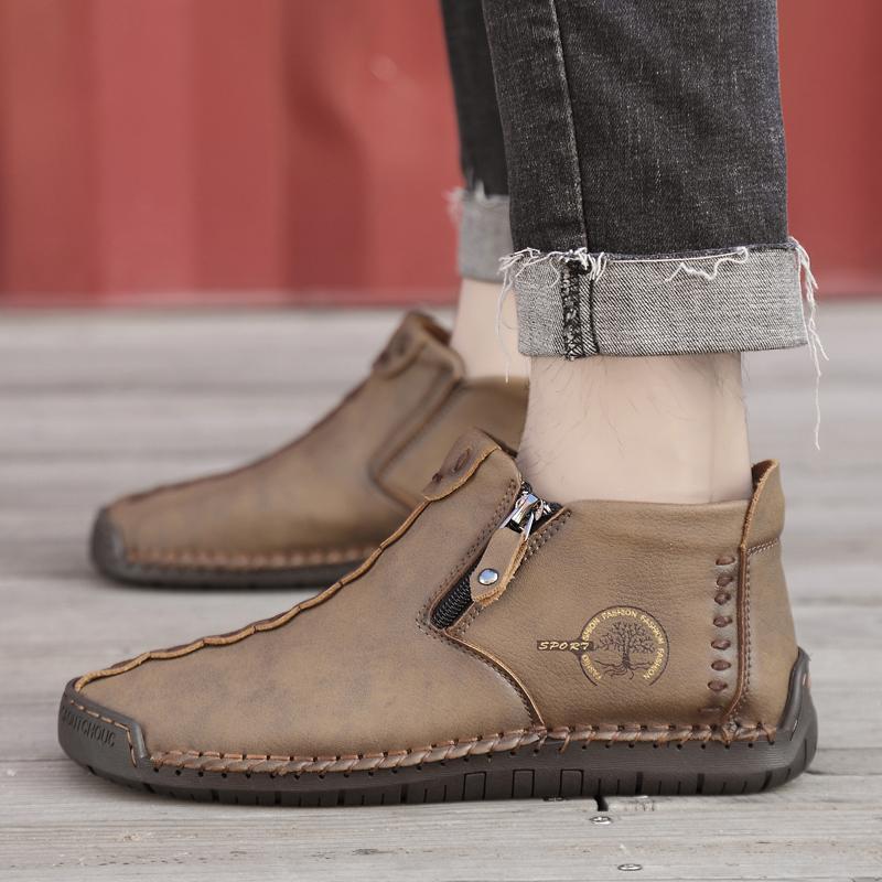 

Мужские повседневные туфли для вождения, широкие туфли на плоской подошве, большие размеры, походная обувь, высокие ботинки ручной работы для отца EU: 48 хаки