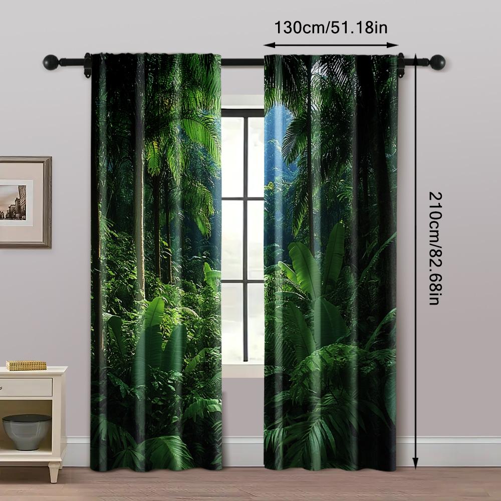 2pc,  Curtains Mystery Rainforest Jungle Forest Trees Nature Scenery 100% Polyester,Without Electricity Birthday Party Perfect