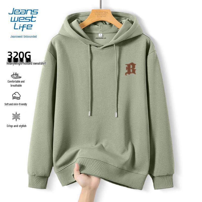 JEANSWEST LIFE Men's Loose-Fit Hooded Sweatshirt with Leather Letter Patch