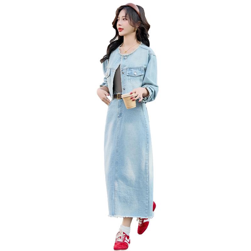 Retro Denim Jacket & Long Dress Two-Piece Set - Spring/Autumn 2025 Women's Fashion Y2502