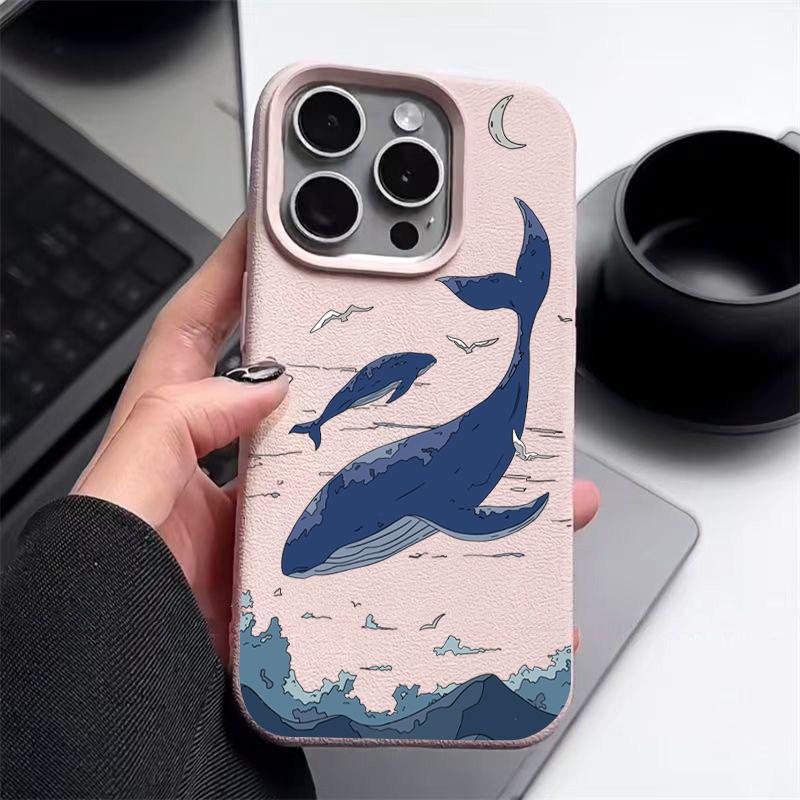

Мягкий чехол-накладка с принтом кита, противоударный, тонкий, из матового ТПУ для iPhone 16 16E 15 Pro 14 Pro Max 13 12 11 iPhone 16 Pro Max розовый