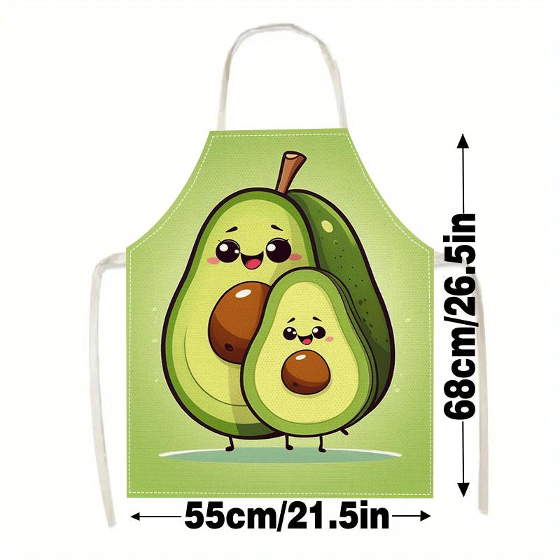 1pcCute Avocado Family Apron Cartoon Fruit Kitchen Cooking Baking BBQ Chef Funny Gift For Mom Dad Kids Matching Linen Bib Aprons