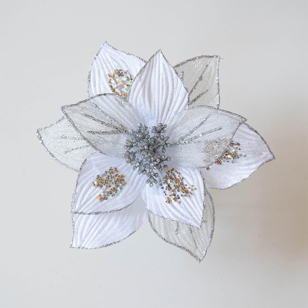 Realistic Glitter Christmas Poinsettia Velvet Christmas Tree Ornaments  Home Decor