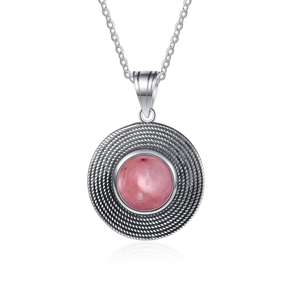 10MM Stone Round Pendant Necklace Silver High Quality Natural Tiger Eye Rhodochrosite Wedding Gift Luxury Jewelry