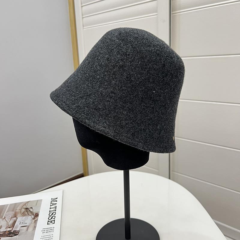 Simple Australian Wool Edge-locked Bucket Hat, Women's Autumn and Winter Warmth, Literary and Artistic Face, Small Bell-shaped Fisherman Hat