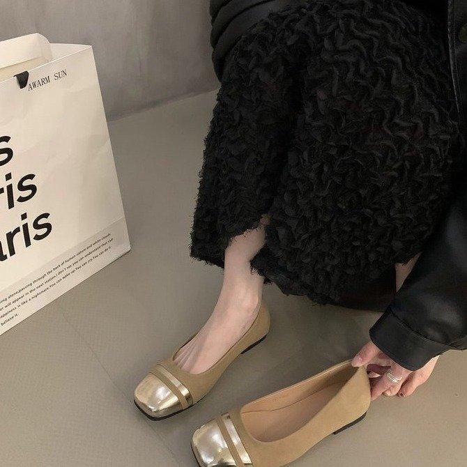 French Retro Patent Leather Baotou Sandals Women's 2025 Spring and Summer New Square Head Metal One-word Buckle with Thick Heel Single Shoes Women