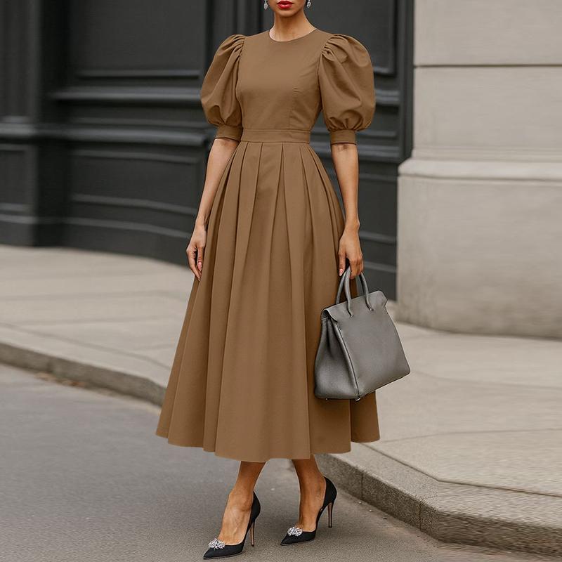 ZANZEA Women Elegant Puff Short Sleeve Casual Long Dress