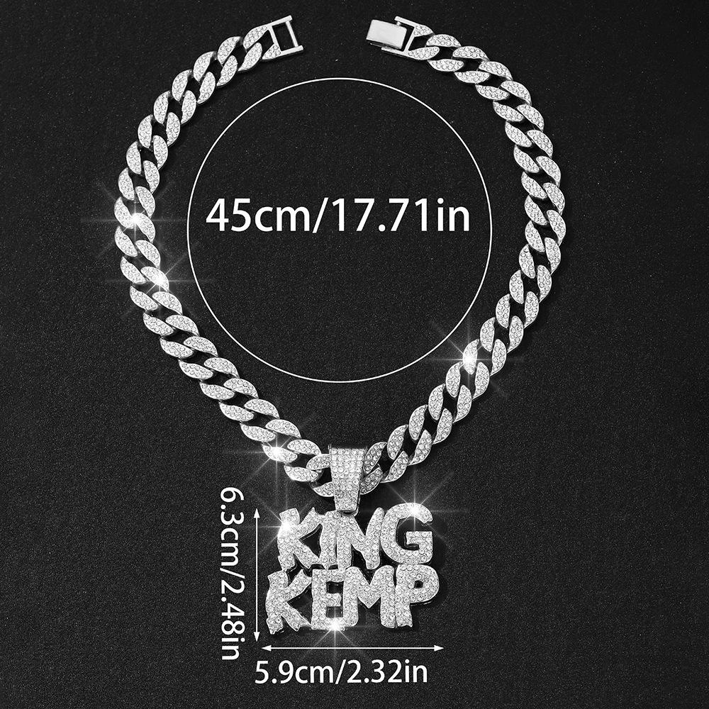 European and American Hip-hop Fashion Design Trend Letter KINGKEMP Full Diamond Alloy Pendant Cuban Chain Men's Necklace