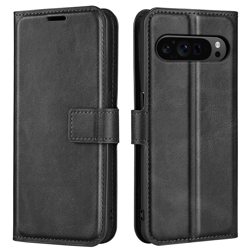 

For Google Pixel 9 Pro XL Anti-Scratch Leather Case Calf Texture Phone Wallet Cover Black