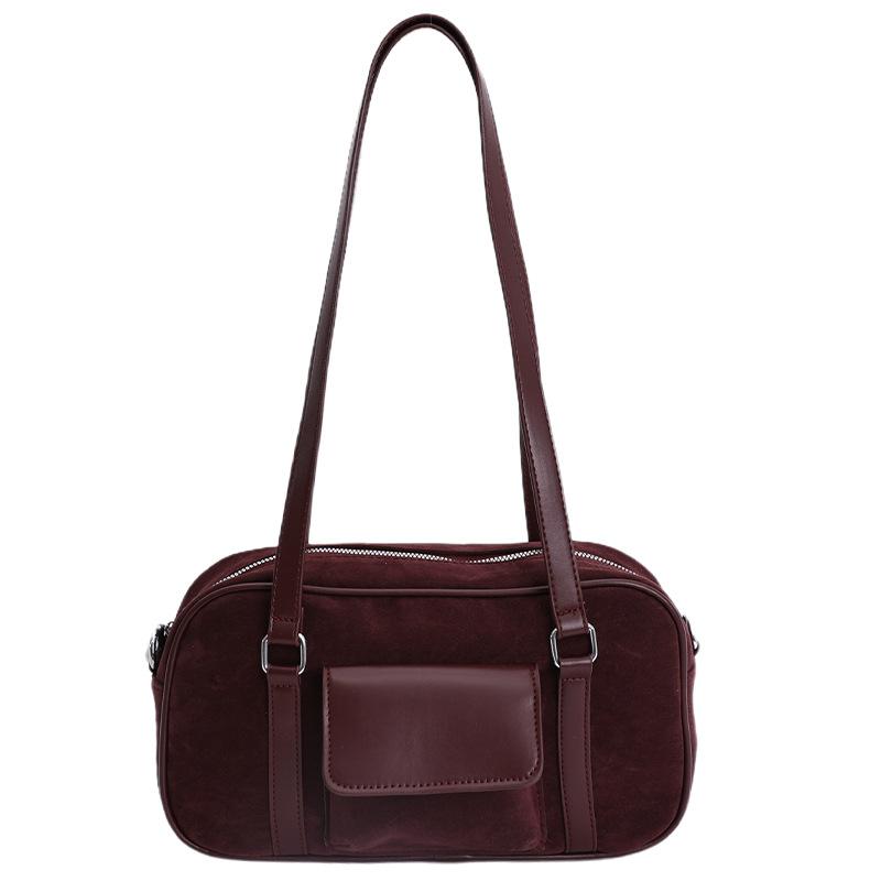 Autumn and winter suede fashion versatile bowling bag women's large-capacity single-room underarm handbag
