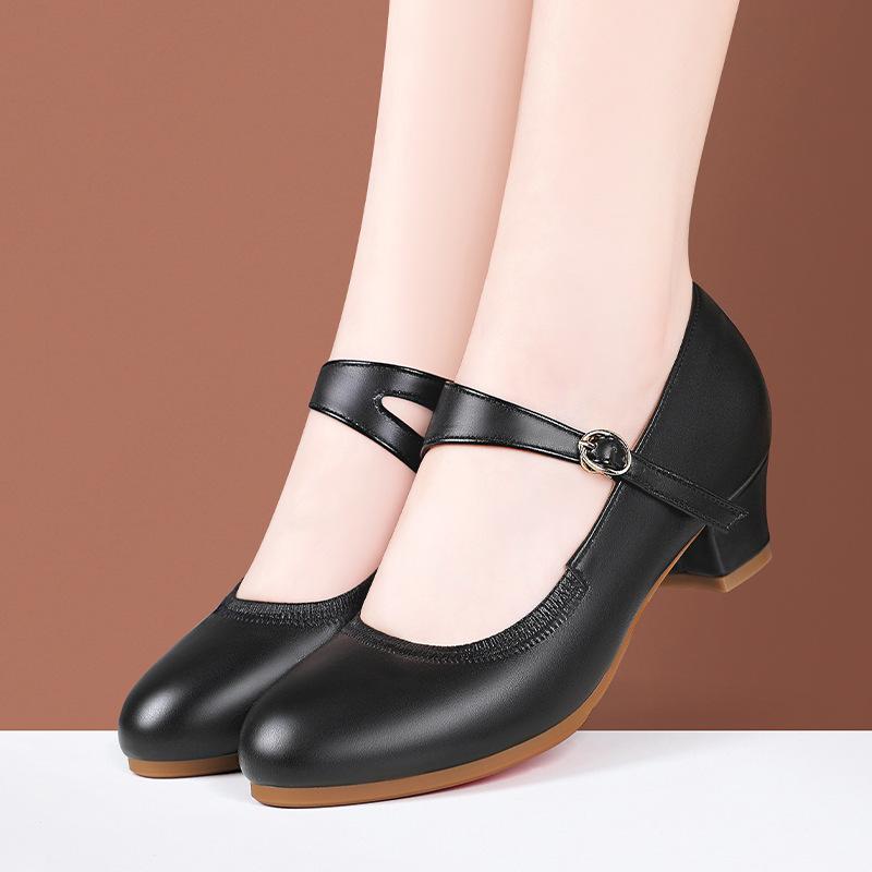 

3.5cm 5.5cm All Match Comfortable Shallow Soft Leather Mary Janes Platform Shoes 2025 Spring Med Block Heels Shoes Office Mom 34