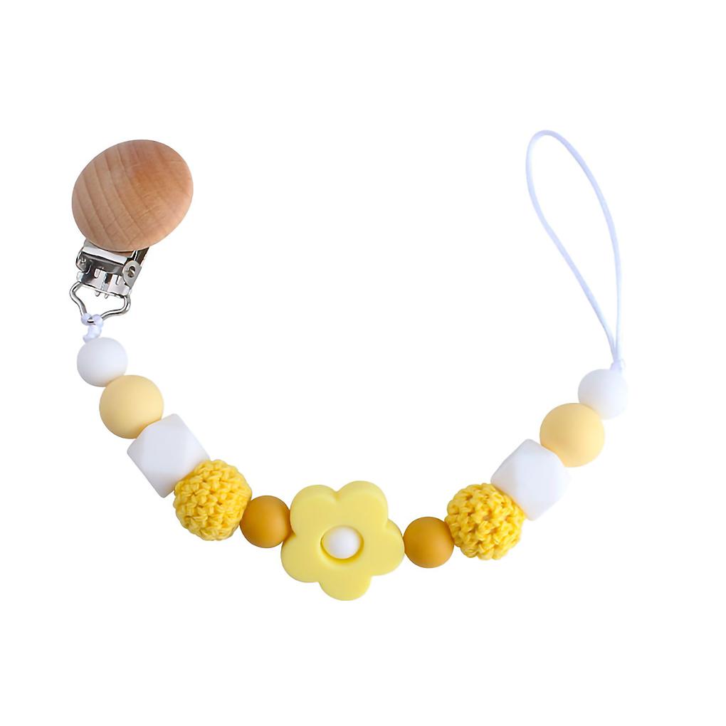 2021 New Portable Baby Chain Wood Silicone Chain Anti-drop Clip Teething Accessory