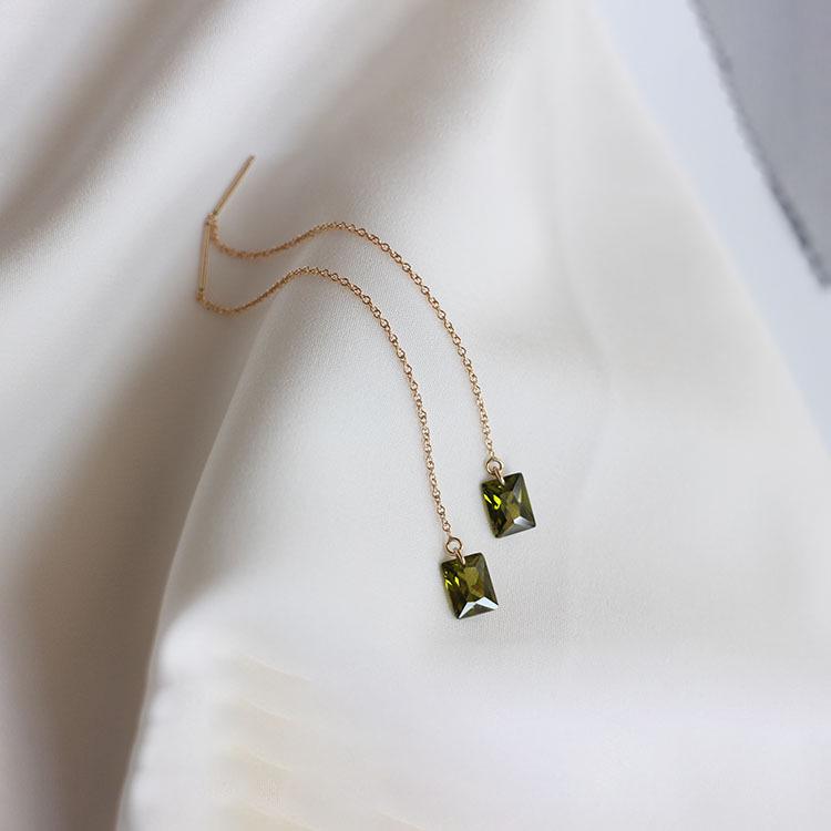 

Позолоченные серьги-продевки с багетной огранкой оливкового цвета - Модные серьги из стерлингового серебра для женщин 925 Silver