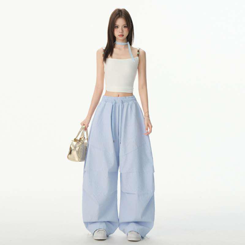 Dopamine Jazz Striped Wide-Leg Casual Walking Pants for Women Extra Small
