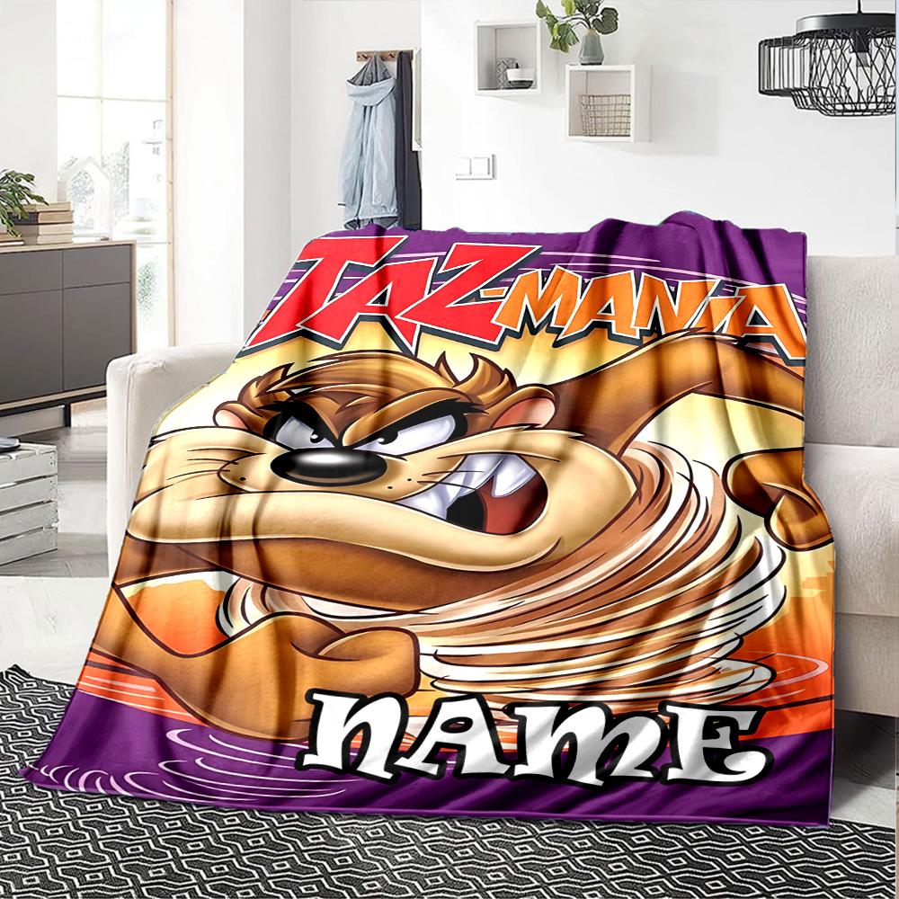 Customizable Taz2 Throw Blanket – Personalized Name, All-Season Cozy Snug Blanket, Machine Washable, Personalized Blanket
