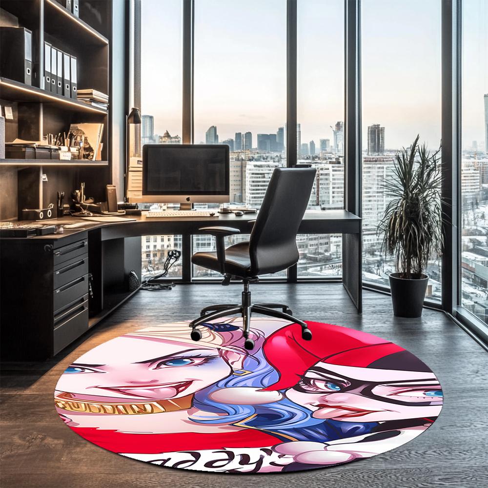 Harley Quinn Printed Round Rug Carpet Chair Rug Area Rug Entryway Doormats,for Office Chair Living Room Bedroom Kitchen Room.