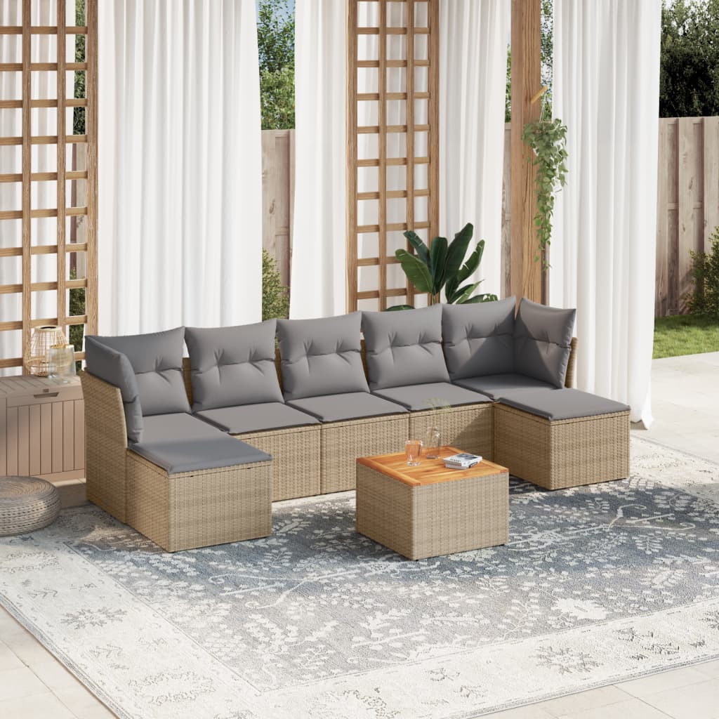 8 Piece Garden Sofa Set with Cushions Beige Poly Rattan