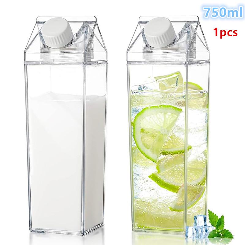 750Ml Transparent Milk Bottle Water Box Square Milk Coffee Juice Tea Cup Transparent Milk Storage For Outdoor Sports Camping Gym