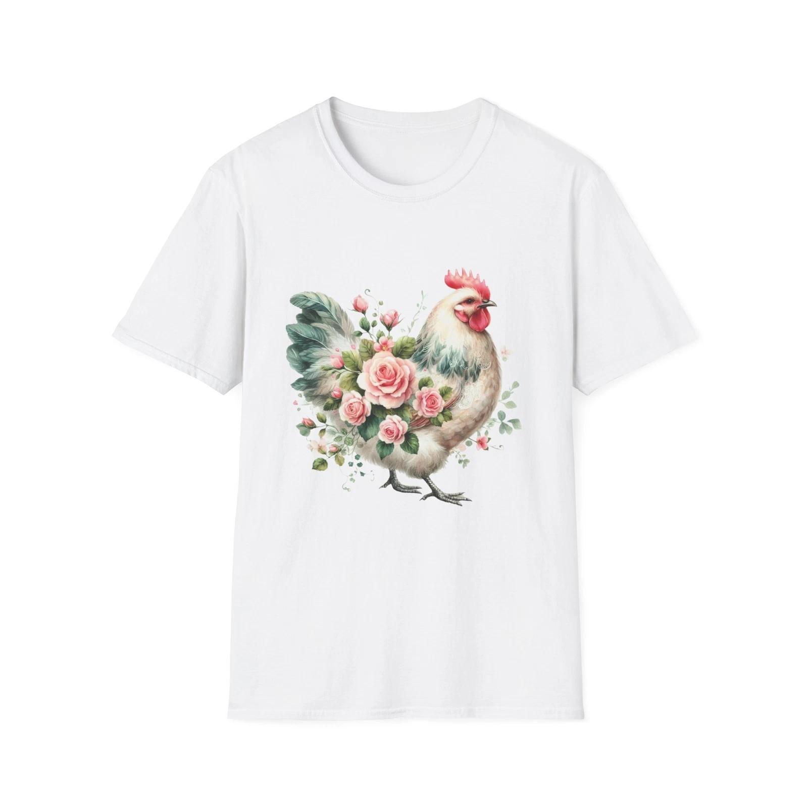 Floral Chicken T-Shirt - Cute Farmhouse Tee, Gift for Garden Lovers, Spring L