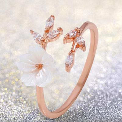 Frauen-Legierungs-Zweig-Muschel-Blumen-Strass-offener Finger-Ring-Schmucksache-Geschenk