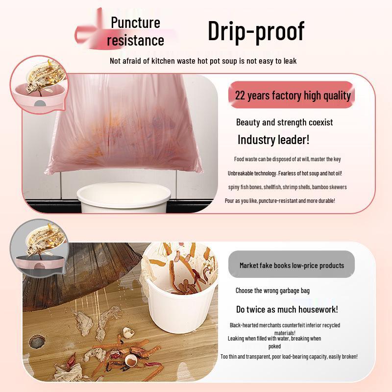 Pink Large Drawstring Thickened Garbage Bag for Household & Kitchen, Student-Friendly, with Automatic Closure