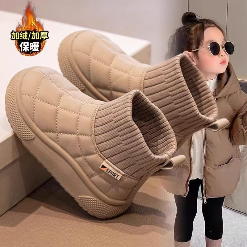 Children's Cotton Boots Short Boots 2025 Winter New Girls' Shoes Warm Children's Snow Boots Velvet Boys' Outdoor Leather Boots