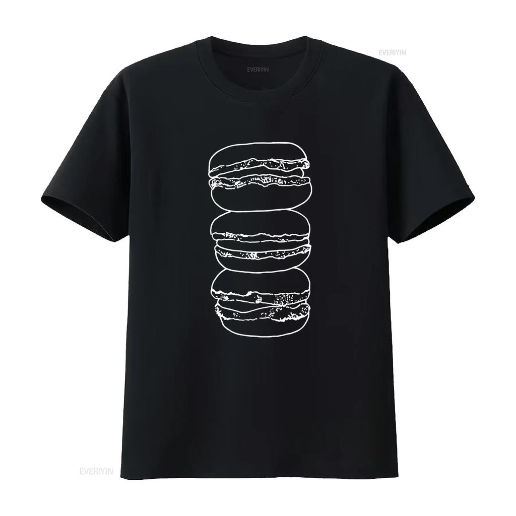 Black Hamburger Print T Shirt for American Fashion Lovers vintage Washed Unisex Soft homme streetwear Stylish Versatile