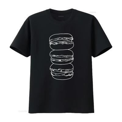 Black Hamburger Print T Shirt for American Lovers Unisex Soft Homme Streetwear Stylish Versat