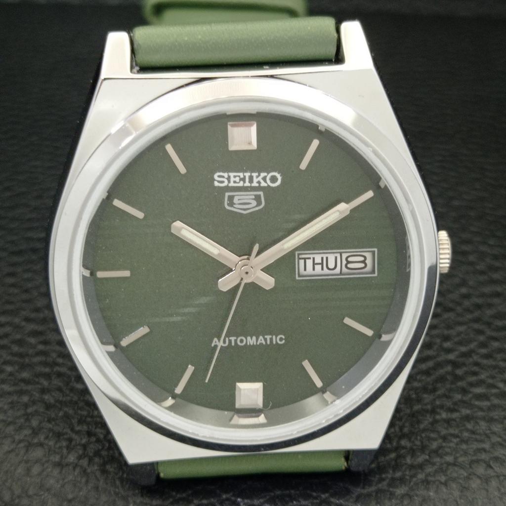 REFURBISHED VINTAGE SEIKO 5 AUTOMATIC JAPAN MENS GREEN DIAL WATCH a434693-2 R121-a434693