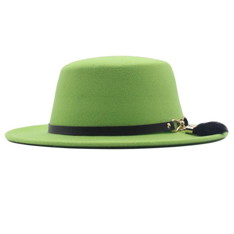 Nouveau chapeau haut de forme à dessus plat pour l'automne et l'hiver, accessoires en fourrure de lapin, chapeau en laine, chapeau panama jazz, chapeau en feutre à larges bords