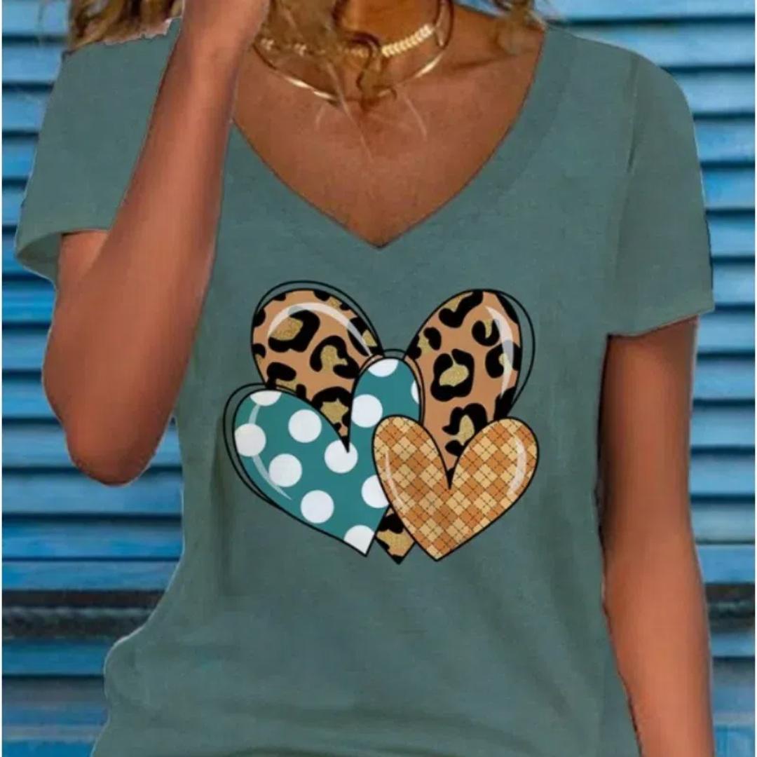 

Women s Fashionable Loose and Multi-color Floral Print Short Sleeved V-neck Top Casual Short Sleeved T-shirt L