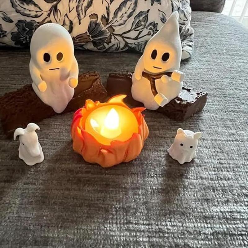 Halloween Ghost Candles Bonfire Party Resin Statue Ornaments Cute Decoration Ghost Outdoor Indoor Home Holiday Party Accessories