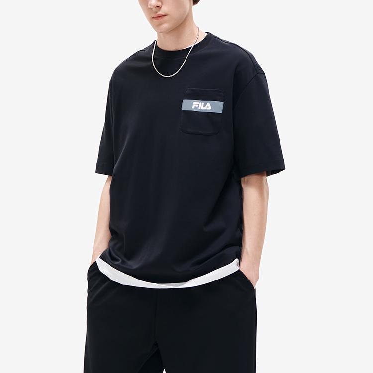 New FILA Drop Shoulder Sleeve T Shirt Men's Jet Black F11M219104FBK